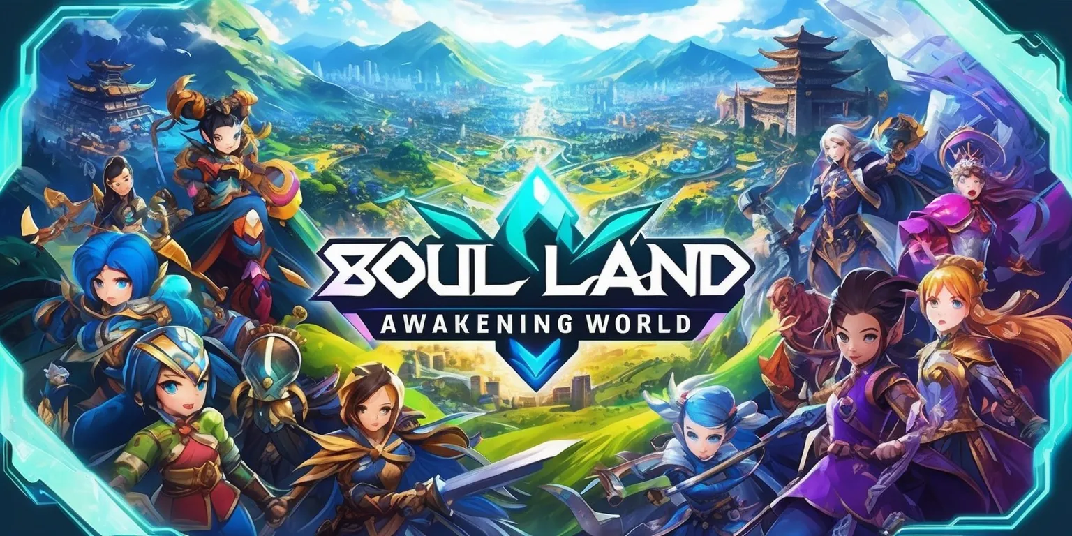 A vibrant and dynamic illustration of the Soul Land: Awakening World mobile game, featuring a diverse cast of characters with unique abilities and stylized costumes, set against a richly detailed and expansive fantasy landscape with rolling hills, towering mountains, and sprawling cities, incorporating a bold color palette with shades of blue, green, and purple, blended with intricate textures and patterns, and a mix of Asian-inspired architecture and futuristic elements, with the game's logo prominently displayed in a sleek, modern font with metallic accents, and the overall composition framed by a subtle glowing aura that accentuates the sense of adventure and discovery.