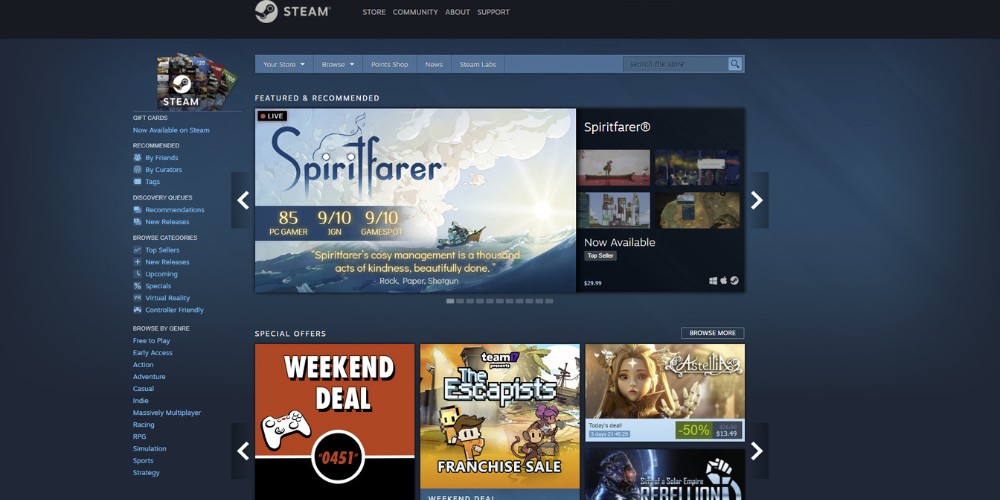 interface of Steam